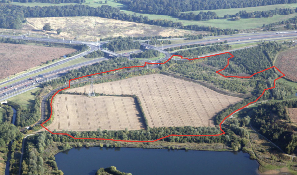 Aerial view of Skelton Lake motorway services site Spawforths town planning consultants